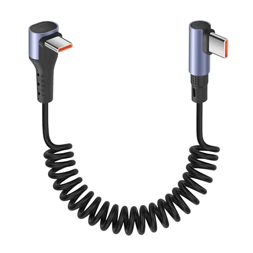 YACSEJAO 90 Degree Coiled USB C to USB C Cable 65W 1M/3.2FT, Right Angle - style: Right Angle