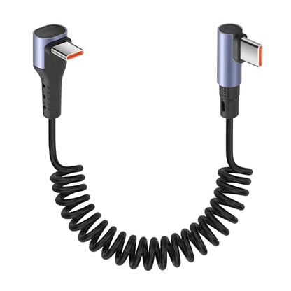 YACSEJAO 90 Degree Coiled USB C to USB C Cable 65W 1M/3.2FT, Right Angle - style: Right Angle
