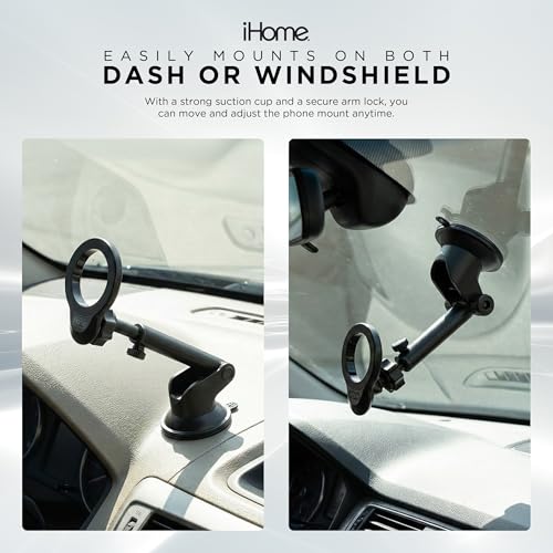 iHome Car Mount, Dashboard/Windshield/Vent Mount, Swivel Neck, Silicone Grip, Adjustable Mount Arm with Suction Cup Base (Magnetic Car Mount) - style: Magnetic Car Mount