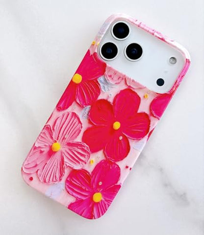 Qokey Case for iPhone 17 Pro Max, Cute Exquisite Stylish Artistic Printed Flower Laser Beam Glossy Pattern Durable TPU Protective Phone Cover for Girls Women, Pink Rose - color: Rose Pink Artistic Flower