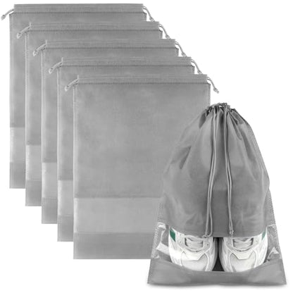 Grey Travel Shoe Bags - 5 Pcs Non-Woven Packing Bags with Clear Window | 15.7" x 11.8" Waterproof Dustproof Portable Travel Shoe Storage Bag for Men and Women - color: Grey, style: 5 Pack