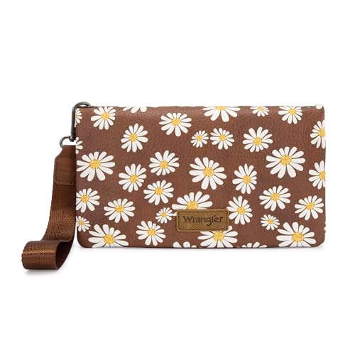 Wrangler Crossbody Wallet Women Small Purse Brown Daisy Large Capacity Organizers Ladies Female Clutch Wallets RFID Blocking Bifold - color: Aa-brown