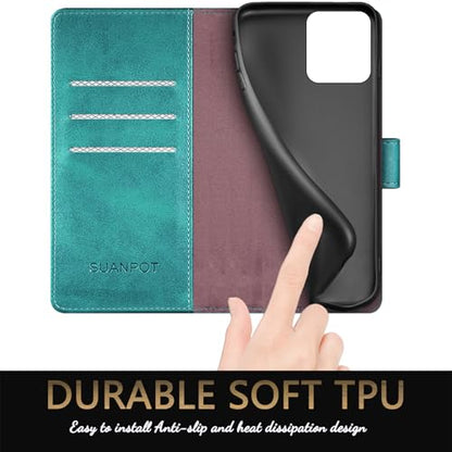 SUANPOT Compatible with Moto G Power 2026/Power 2025/Play 2025 Wallet case with RFID Blocking Credit Card Holder,Flip Book PU Leather Protective Cover Women Men for Power 2026 Phone case Blue Green - color: Blue Green