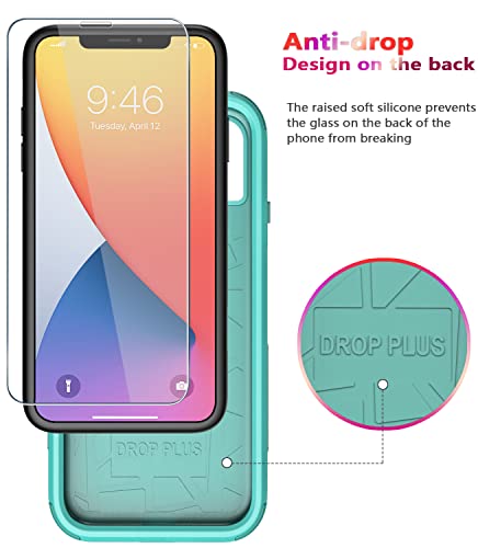 Diverbox for iPhone 11 Case [Shockproof] [Dropproof] [Tempered Glass Screen Protector],Heavy Duty Protection Phone Case Cover for Apple iPhone 11 (Teal-3in1) - color: Teal-3in1