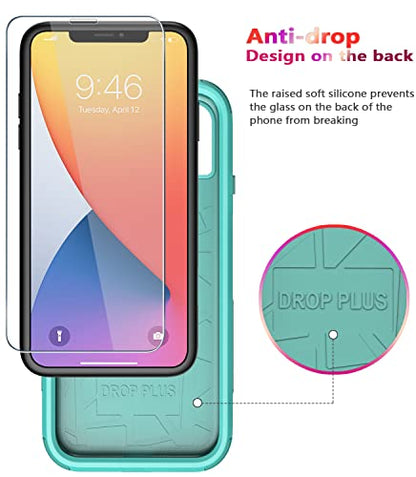 Diverbox for iPhone 11 Case [Shockproof] [Dropproof] [Tempered Glass Screen Protector],Heavy Duty Protection Phone Case Cover for Apple iPhone 11 (Teal-3in1) - color: Teal-3in1