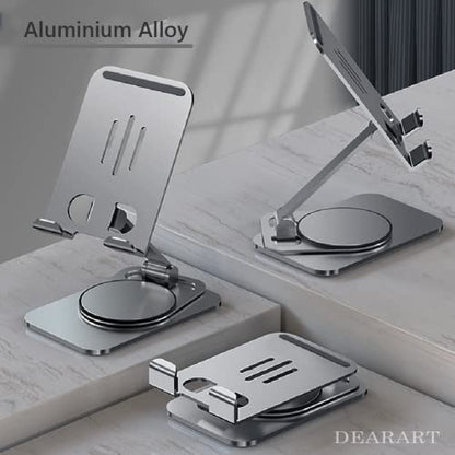 DEARART Cell Phone Stand 360° Adjustable Phone Stand for Desk, Grey Foldable Phone Holder Fully Carried Easily, Compatible Phone/Pad/Tablet etc. - color: Grey