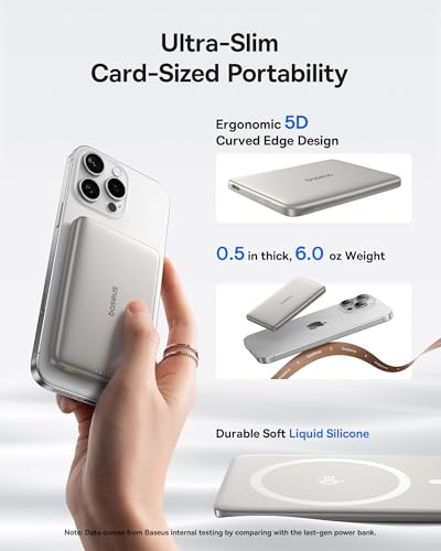 Baseus Picogo Magsafe Portable Charger, Qi2 15W 0.5" Ultra Slim 10000mAh Wireless Power Bank, 27W Fast Charging Magnetic Battery Pack with USB-C for iPhone 17 Pro Max/17 Pro/Air/16/15/14/13/12 | 10000mAh Wireless Power Bank, 27W Fast Charging Magnetic Bat