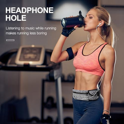 Jueachy Running Belts for Women Waterproof Fanny Pack Running Waist Pouch Phone holder Adjustable Sports Money Belt with Headphone Port - color: Black Leopard