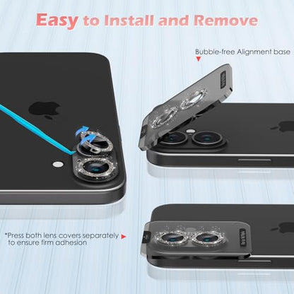 imluckies for iPhone 16 / iPhone 16 Plus/iPhone 17 Camera Lens Protector, AR+AF Tempered Glass 9H Anti-Scratch Metal Individual Lens Cover, HD Clear Camera Accessories, Glitter Black - color: Glitter Black