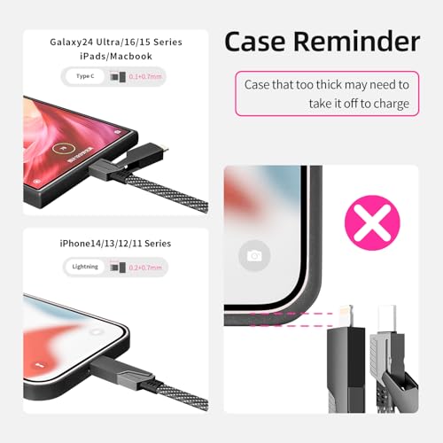 USB C Cable Fast Charging, 240W MAX 4 in 1 Charging Cable with E-Mark Chip - color: Black&Gray, size: 1Pack 5 ft