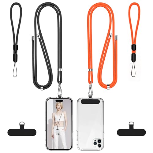 takyu Phone Lanyard, 2 Pack Adjustable CellPhone Lanyard Crossbody Neck Strap & 2 Pack Wrist Strap & Nylon Tether Tabs Compatible for iPhone Android Smartphones Orange Black - color: Orange + Black
