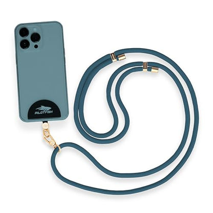 Pilotfish Team Phone Lanyard Strap – Universal Neck & Crossbody Cell Phone Holder, Anti‑Drop, Adjustable for iPhone & Android - color: Gold Buckle/Navy