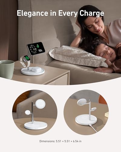 Anker MagSafe Charger Stand Compatible, iPhone 17 MagGo 3 in 1 Wireless Charging Station,Qi2 Certified 15W Wireless Charger, Desk Accessory, for iPhone 15/14/13/12 Series Apple Watch, AirPods - color: White