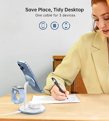 3 in 1 Magnetic Wireless Charging Station for Apple Devices,15W for Magsafe - color: Sky Blue