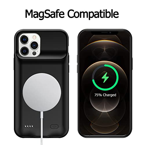 Battery Case for iPhone 12/12 Pro, [10000mAh] Enhanced Portable Protective Qi Wireless Charger Case Battery Pack with CarPlay Wireless Charging Case Compatible for iPhone 12/12 Pro (6.1 inch)-Black - size: iPhone 12/12 Pro