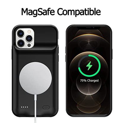 Battery Case for iPhone 12/12 Pro, [10000mAh] Enhanced Portable Protective Qi Wireless Charger Case Battery Pack with CarPlay Wireless Charging Case Compatible for iPhone 12/12 Pro (6.1 inch)-Black - size: iPhone 12/12 Pro