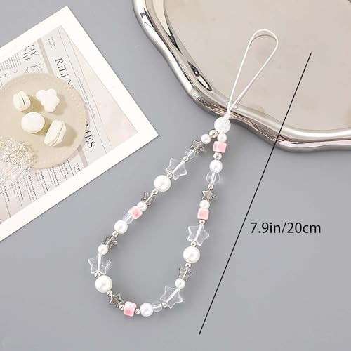 Beaded Phone Charm Lanyard Strap Girly Style Fixed Beads Pearl Lanyards - color: PH-prhd-3