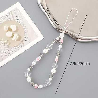 Beaded Phone Charm Lanyard Strap Girly Style Fixed Beads Pearl Lanyards - color: PH-prhd-3