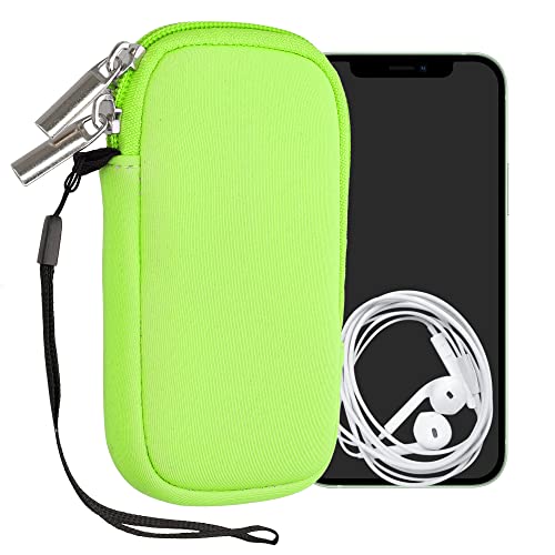 kwmobile Neoprene Phone Pouch Size XS - 3,5/4" - Universal Cell Sleeve Mobile Bag with Zipper, Wrist Strap - Neon Green - color: neon green, size: XS - 3.5/4"