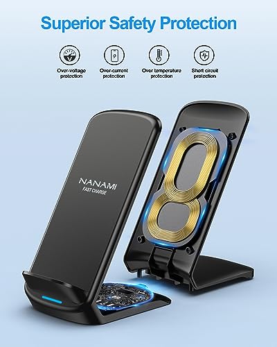 NANAMI Upgraded Fast Wireless Charger, Wireless Charging Stand Compatible with Samsung Galaxy S26/S26+/S25/S24/S23 & Phone Charger Dock for iPhone 18 Pro/18 Pro Max/17/17 Air/16/16 Plus/16 Pro/15/14 - color: Black, size: 1Pack