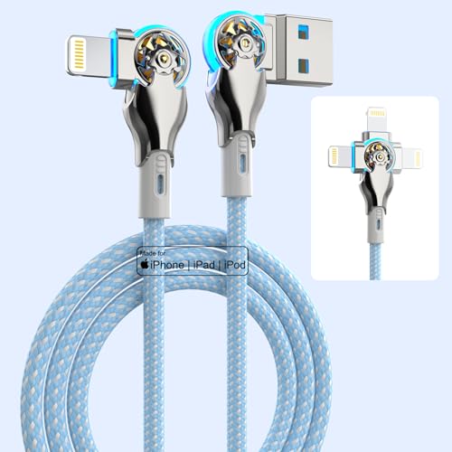 MTAKYI Bidirectional 90 Degree iPhone Charging Cable 6FT, 180°Rotating Angle Lightning Cable, High Speed Data Sync iPhone Lightning Charger Cable for Phone 14/13/12/11/Pro/Max/XS/XR/X/8/7/Plus/6S - color: Blue