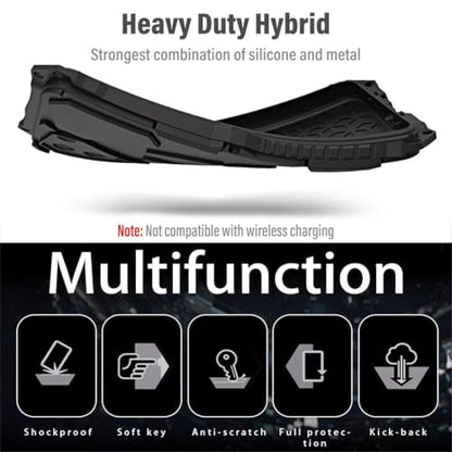 Armor Phone Case for iPhone 16 Pro Max Military Grade Cover 360 Full Protection Heavy Duty Hybrid Metal Bumper Built-in Silicone Shockproof with Screen Protector - Black | Armor Heavy Duty, Full Body Cover, Aluminium Bumper, Built-in Silicone Shockproof D