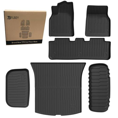 Floor Mats and Cargo Liners for 2026 Tesla Model Y Standard, 6 PCS Model Y 5-Seat Accseeories Entire Set with Dual-Layer Trunk Liner & Frunk Mat, Precision Custom All-Weather TPE Waterproof - style: Model Y Standard 6 PCS
