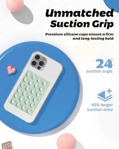amBand Cute Preppy Stuff Silicone Suction Cup Phone Mount, Detachable Sticky Grip Holder for MagSafe Case, Easy to Use Video Accessories for Yoga/Dance/Call/Fitness, Matcha Green - color: Matcha Green