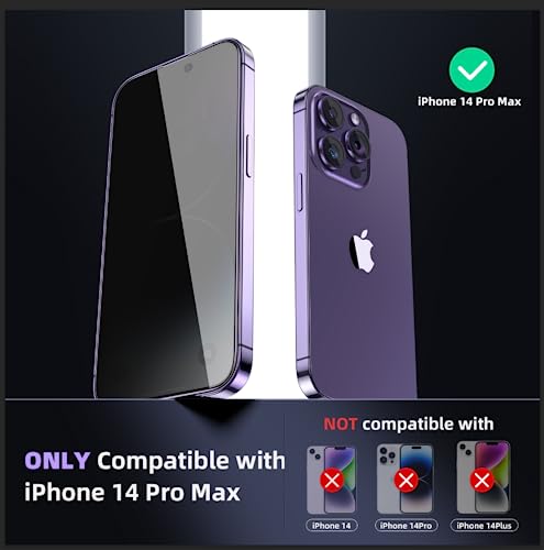 Ruwa Privacy Screen Protector for iPhone 14 Pro Max [3-Pack] [6.7 Inch] Display Tempered Glass Film with Easy Installation Alignment Frame, 9H Hardness, Scratch Resistant, Case Friendly, Full Coverage - size: for iPhone 14 Pro Max-6.7 inch 3-Pack