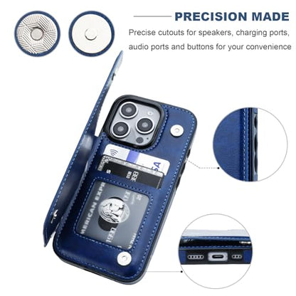 ONETOP for iPhone 16 Pro Wallet Case with Credit Card Holder,Blue | Kickstand,ID/Cash Holder,Case Wallet with Card Slots,Double Magnetic Clasp,Durable PU Leather Shockproof Cover for Women Men - color: Blue