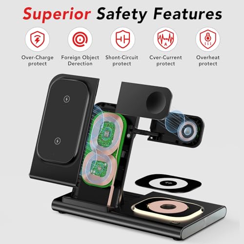 Wireless Charger for Samsung Charging Station, Foldable & Nightlight - color: black