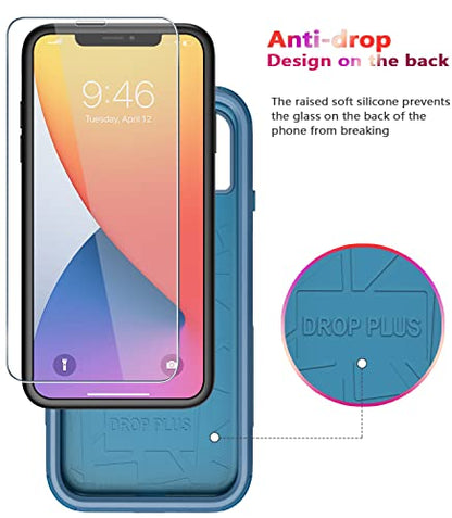 Diverbox for iPhone 11 Case [Shockproof] [Dropproof] [Tempered Glass Screen Protector],Heavy Duty Protection Phone Case Cover for Apple iPhone 11 (Blue-3in1) - color: Blue-3in1
