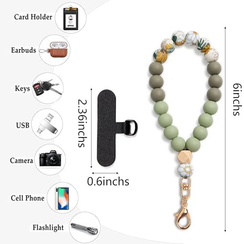 Silicone Beaded Phone Wrist Strap for Women, Elastic Wristlet - color: Light Green