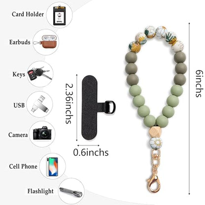 Silicone Beaded Phone Wrist Strap for Women, Elastic Wristlet - color: Light Green