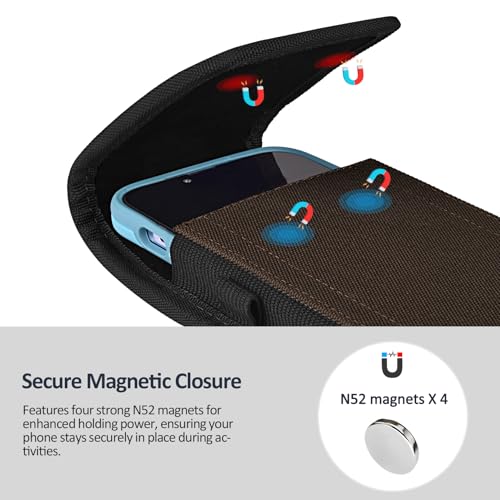 ACCKUO 메탈 클립 및 마그네틱 클로저가 있는 벨트용 폰 홀스터 아이폰 17/16/15/14/13/12 프로 및 비프로, 갤럭시 S26 S25 S24 S23 S22와 호환, 일상적인 보호를 위한 M-Coffee - color: 커피., size: Medium