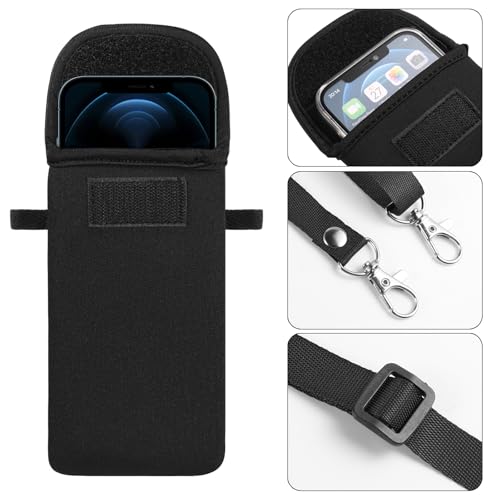Neoprene Phone Sleeve Bag Pouch Case with Crossbody Strap Compatible for iPhone 17 Pro Max Air 16 Plus/Galaxy S26 Ultra / S26+ S25 FE A17 A36 A56 / Pixel 10 Pro XL/OnePlus 15 13 (Black) - color: Black