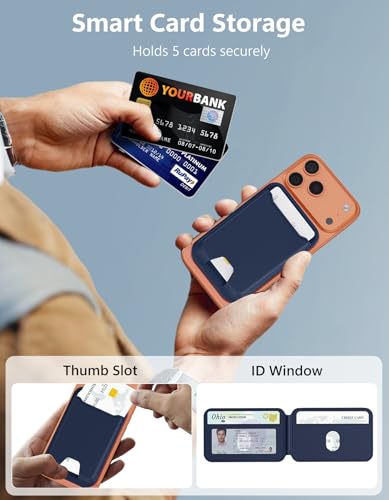 TopMade for MagSafe Wallet with Adjustable Stand, Magnetic Phone Card Holder for iPhone 17/16/15/14/13/12 Series, RFID Blocking Premium Leather, ID Window, Holds 5 Cards, Navy Blue - color: Navy Blue