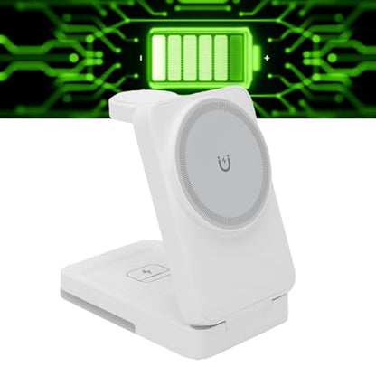 Wireless Charger Stand 3 in 1, Portable Foldable Fast Charging Station 15W for Smartphone, Smartwatch, Earbuds White - color: White