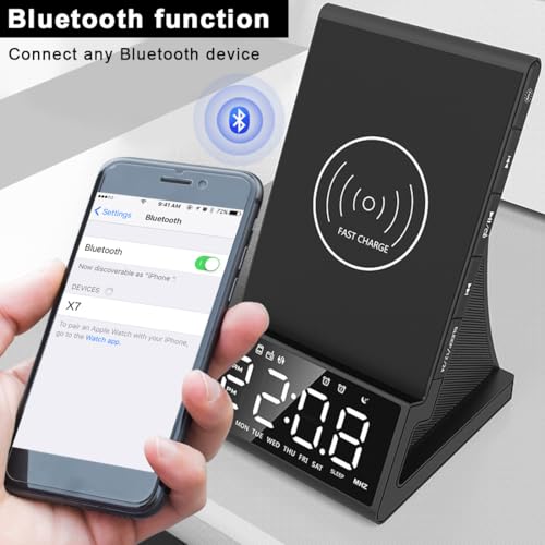 8-in-1 Wireless Charger, Alarm Clock, Bluetooth Speaker & FM Radio