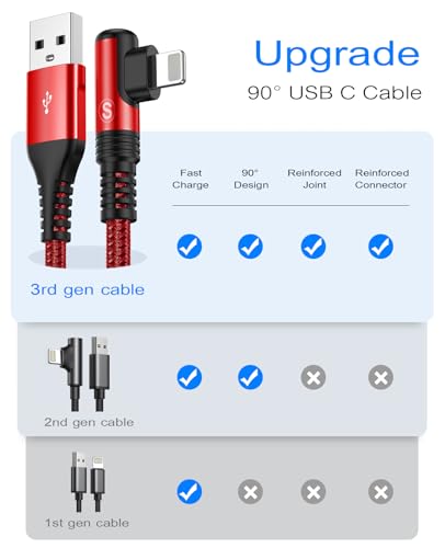 Right Angle i Phone Charger Cable 2-Pack, 3.3FT, [Apple MFi Certified] Ligtning Cable Fast Charging Nylon Braided Compatible with i Phone 14/13/12/11 Pro Max/XS MAX/XR/XS/X/8/7/Plus/6S/6/SE/5S/i Pad - color: Red, size: 3.3ft+3.3ft