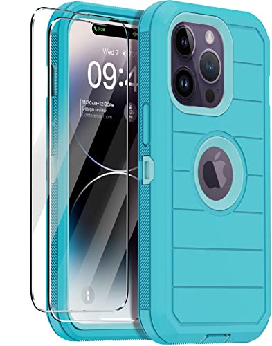 for iPhone 14 Pro Max Case with 2 Screen Protector,Full Body Shockproof Drop Protection Dust Proof Heavy Duty 3-Layer Military Rugged Durable Cover for Apple iPhone 14 Pro Max 6.7" (Mint) - color: Mint