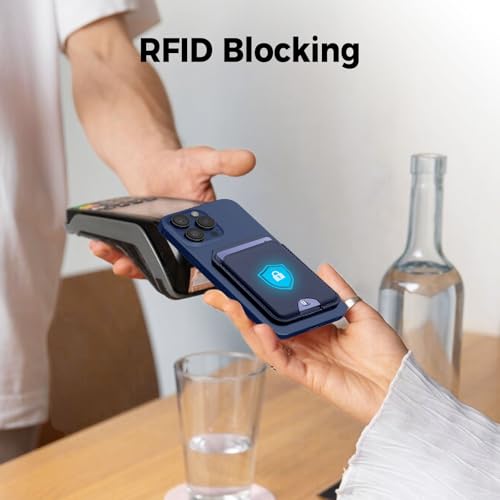 for MagSafe Wallet with Mirror,4 Card Holder RFID Blocking Stand - color: Blue