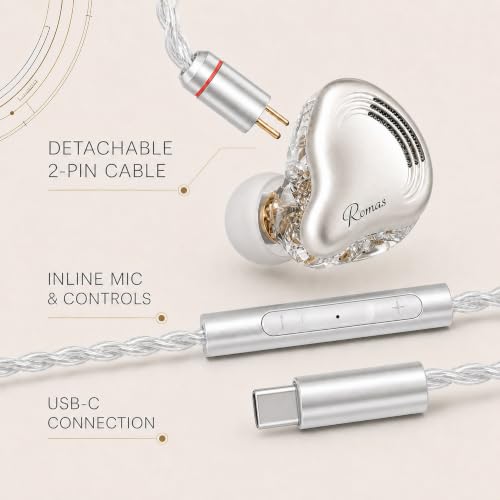 Rosmas Wired Earbuds with Mic,SM10 Pro Wired Gaming IEM Earbuds with Mic, Detachable 2-Pin Cable, 4BA+1DD Hybrid in-Ear Headphones, Secure Over-Ear Fit, 3.5mm for PC and Controllers， Sliver - color: Silver