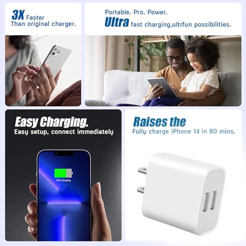 USB Wall Charger,4 Pack Dual Port Plug Adapter,Wall Outlet Charging Block - color: White
