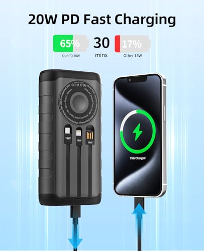 Solar Charger Power Bank 59800mAh, 6 Outputs & Hand Crank, Emergency Use - color: Grey Black