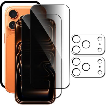 Warmyee 2 Pack Privacy Screen Protector for iPhone 17 Pro, 2 Pack Tempered Glass Camera Lens Protector, with Installation Frame