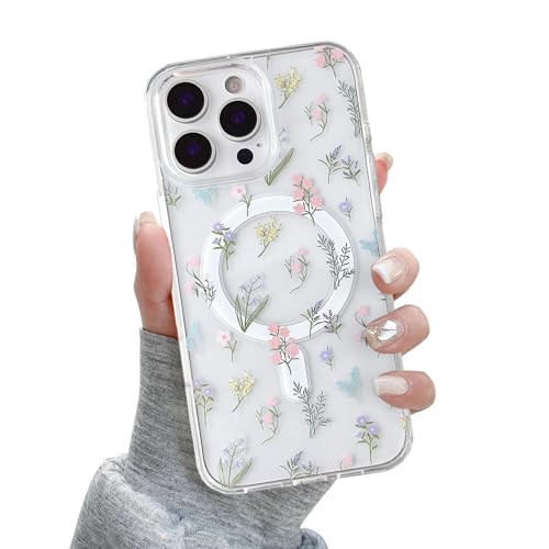 QLTYPRI Magnetic for iPhone 13 Pro Max Case Compatible with Magsafe, Cute Floral Flower Aesthetic Phone Case Slim Clear Anti-Yellowing Shockproof Phone Cover for Girls Women - Colorful - color: Colorful, size: iPhone 13 Pro Max