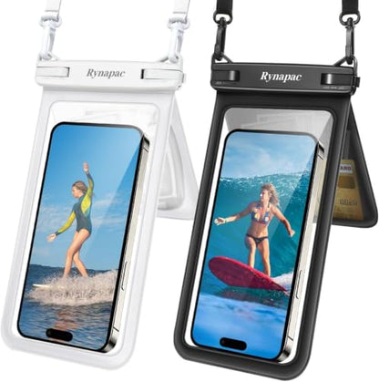 Rynapac IPX8 Double Space Waterproof Phone Pouch up to 8.5'', 2 Pack | Face Unlock, Touchscreen, Underwater Photography, for iPhone 17 16 15 14 Pro Max, Includes Lanyard, Beach Cruise Essentials - color: Black & White
