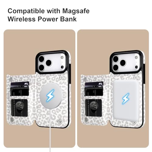 HAOPINSH Wallet Case for iPhone 17 Pro Max,Compatible with MagSafe Wireless Charging, White Leopard Cheetah Pattern Back Flip Folio Leather Kickstand Card Slots Case Double Magnetic Clasp Cover 6.9" - color: White Leopard for MagSafe