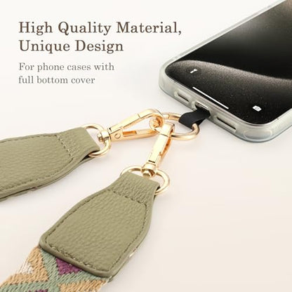 Diaclara Clip and Go Phone Strap with Zipper Pouch- Stylish Crossbody Adjustable Chain Lanyard with Leather Wallet for All Phones, Black Pattern - color: Black Pattern